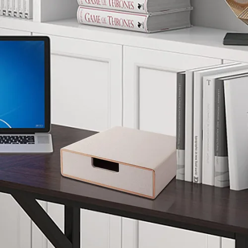 Vista 8 de Organizador de cajones apilable de piel sintética clásica hecha a mano, organiza accesorios de escritorio de oficina en casa y clasifica papel Beige