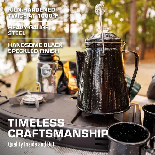 Vista 6 de COLETTI Juego Clásico de Cafetera Percoladora de Esmalte y Tazas — La Cafetera de Camping Más Nostálgica, Ahora Modernizada
