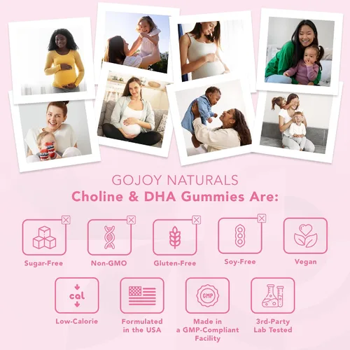 Vista 8 de GOJOY NATURALS Gomitas de colina prenatal y DHA - Suplemento vitamínico en gomitas desde la preconcepción hasta el posnatal para mujeres embarazadas