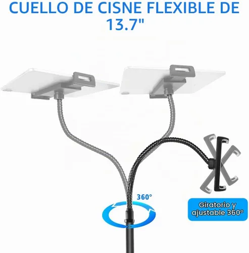 Vista 4 de AICase Aluminio ajustable en altura ajustable (35.8 in - 53.9 in) y base estable de 4.9 lbs con cuello de cisne compatible con iPad/Tablet de 4,6 a