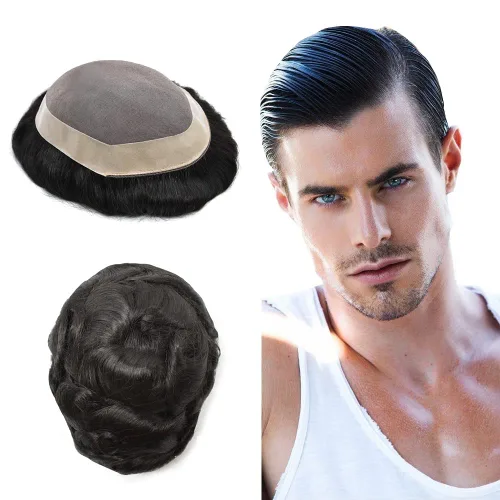 Vista 37 de Toupee - Sistema de cabello para hombre, monofilamento fino duradero, monofilamento europeo de repuesto para hombres, piezas de pelo