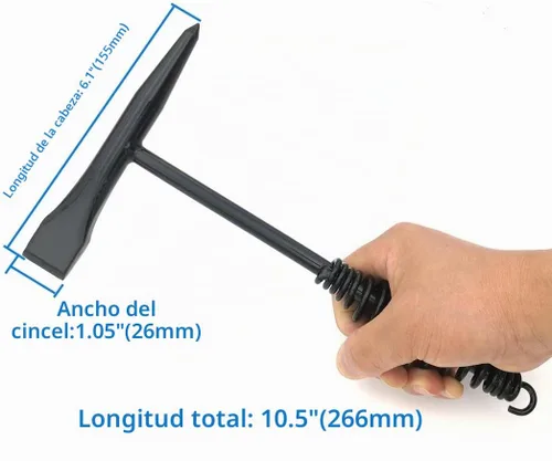 Vista 2 de Martillo astillador de soldadura con mango de resorte helicoidal, 10.5 pulgadas, cono y cincel vertical/cepillo de alambre de 10 pulgadas Amarillo