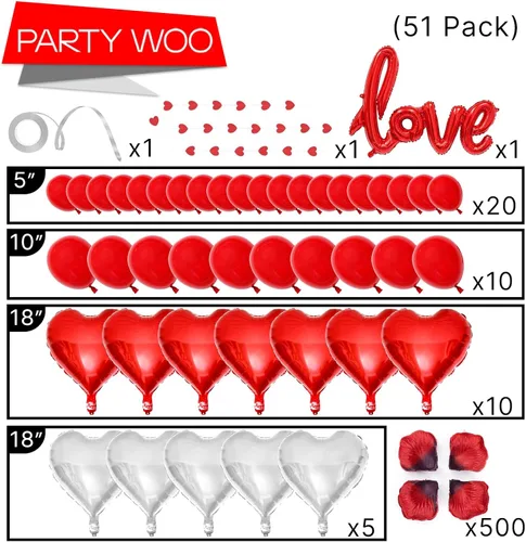 Vista 4 de PartyWoo Globos de San Valentín, globos de corazón para decoraciones del día de San Valentín, decoraciones de San Valentín, decoración de San