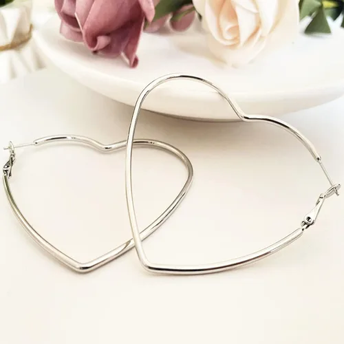 Vista 5 de Aretes de aro, joyería de moda, aretes de aro grandes geométricos con forma de corazón para mujer