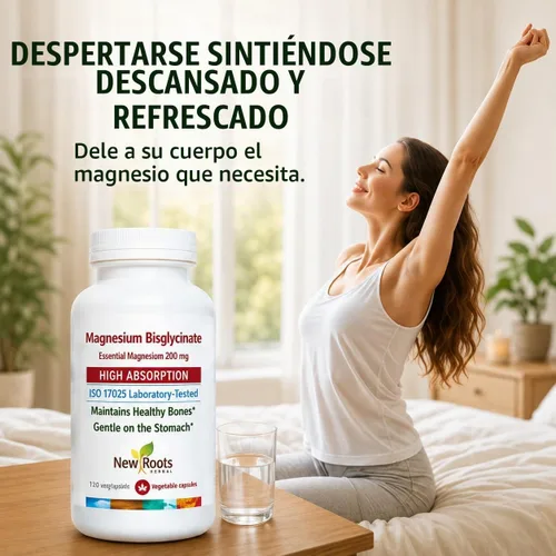 Vista 5 de New Roots Herbal Bisglicinato de magnesio, 120 cápsulas de suministro para 120 días, 200 mg de magnesio elemental para dormir, corazón, función