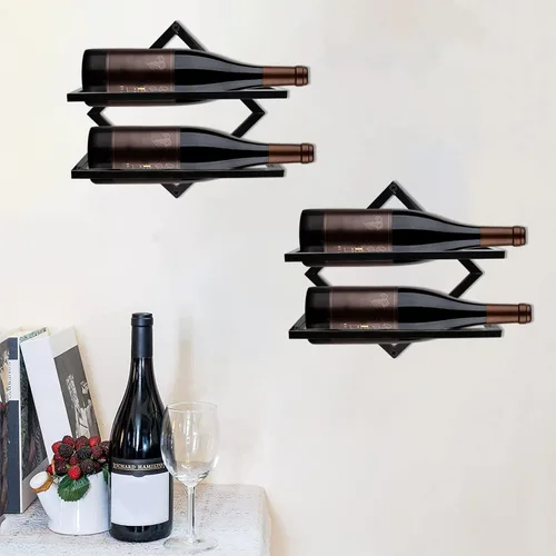 Vista 6 de AUHOKY Soporte de metal para vino montado en la pared, organizador plegable mejorado para 2 botellas de licor, colgador de exhibición de botellas