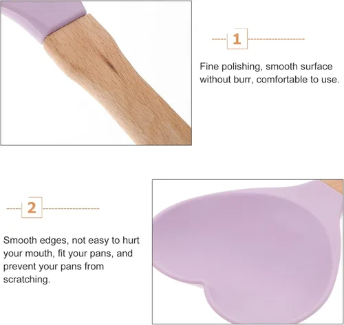Vista 3 de HEMOTON Cuchara antiadherente Cuchara para el hogar Cuchara en forma de corazón de silicona Juego de madera de boda Cuchara de diseño ergonómico