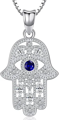 Vista 44 de Aniu Joyería de plata de ley 925 Hamsa de Fátima para mujer con circonita cúbica, viene con caja de regalo negra