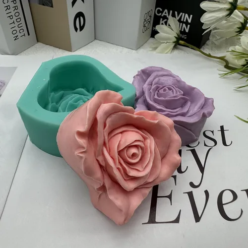 Vista 5 de Molde de jabón de rosas para bricolaje, moldes de silicona con forma de corazón y flor para velas de jabón, cera perfumada, mousse, pastel
