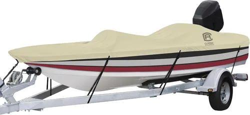 Vista 5 de Classic Accessories DryGuard - Cubierta impermeable beige para barco, 20' - 22' de largo x 106" de ancho, cubierta de barco remolque, modelo E, tela