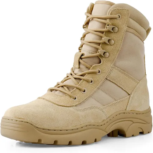 Vista 10 de QUNLON Botas militares tácticas para hombre, con cremallera lateral, ligeras, 8 pulgadas, botas de motocicleta de combate militar para trabajo
