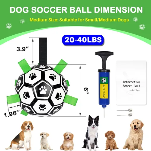 Vista 5 de Juguetes para perros con correas, pelota de fútbol de 6" Copa del Mundo, juguetes interactivos para perros para tirón de guerra, juego de jardín