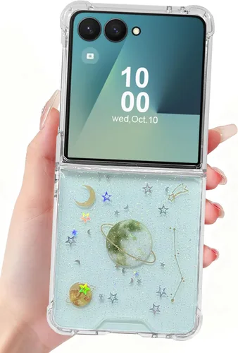 Vista 19 de Funda para Samsung Galaxy Z Flip 3 con purpurina, bonita funda transparente con diseño, brillante, reflectante, con destellos, cubierta de teléfono