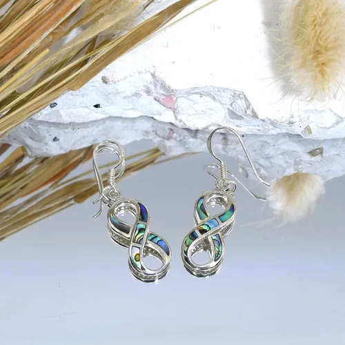 Vista 2 de Love Forever Infinity Symbol Abalone Shell .925 Pendientes de plata de ley 925, Concha