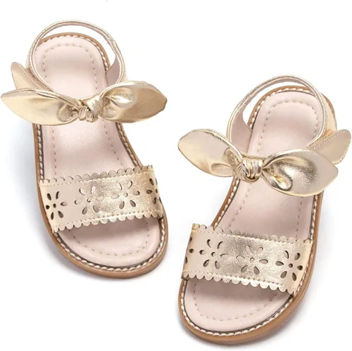 Vista 16 de GINFIVE Sandalias planas para niñas pequeñas, zapatos de vestir con punta Gf361-marrón