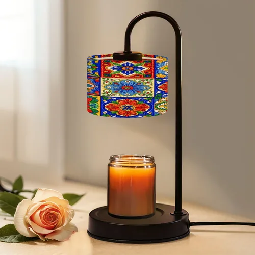Vista 9 de Lámpara calentadora de velas con temporizador y atenuador, sin costuras, osos de peluche, nubes, luna, estrellas, acuarela, dibujada a mano, cera
