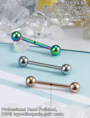 Vista 3 de Heienngy - Kit de piercings de 14G anillos de lengua anillos quirúrgicos de acero inoxidable para pezónlengua kit de joyería de calibre 14 agujas