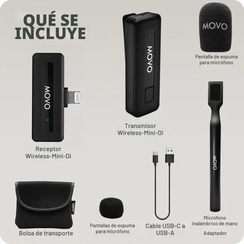 Vista 7 de Movo Micrófono inalámbrico Mini DI Ultra Compact Wireless Lavalier para iPhone con adaptador de mano WMX-HM - Micrófono de solapa con soporte