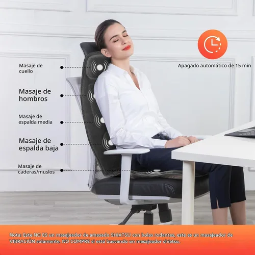 Vista 3 de Snailax Cojín de asiento de masaje con 2 niveles de calor – Almohadilla de apoyo de espuma viscoelástica extra en cuello y lumbar, 10 motores