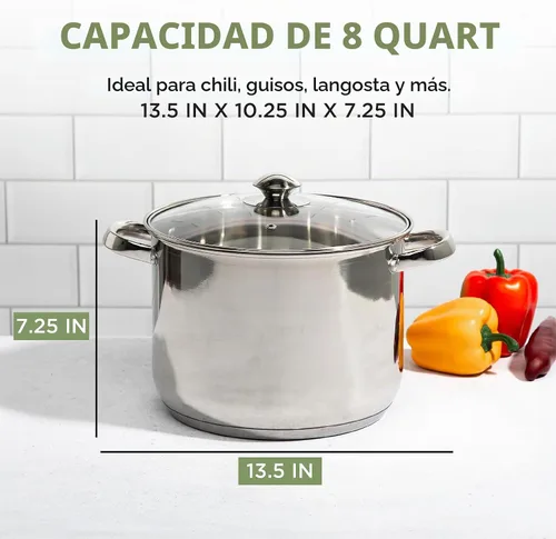 Vista 5 de Olla sopera de acero inoxidable Ecolution, olla de cocina lista para inducción con tapa de vidrio, apta para horno, olla de sopa apta