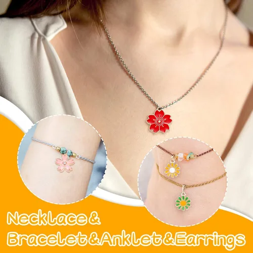 Vista 5 de Kigeli 120 dijes de flores para hacer joyas, varios metales mezclados con flores de primavera, flores de cerezo, colgantes de pulsera, colgantes
