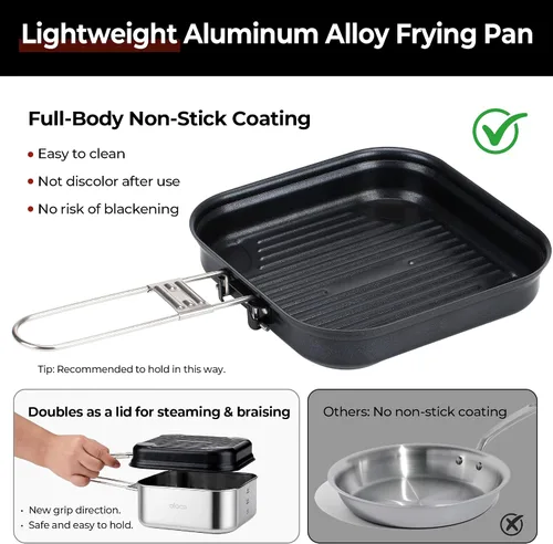 Vista 3 de Alocs Camping Cookware Set - Lightweight Camping Pots and Pans - Portable Outdoor Cookware with Kettle - Camping Cookware Mess Kit for 2