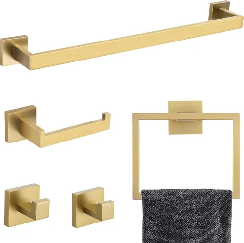 Vista 8 de Juego de Barras Portotoallas Negro Mate de 5 Piezas, Juego de Accesorios de Ferretería para Baño, Juego de Portotoallas Moderno de 23.6 Pulgadas