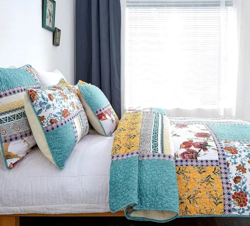 Vista 3 de Tache Home Colcha de cachemir floral bohemio rústico de algodón colcha de retazos