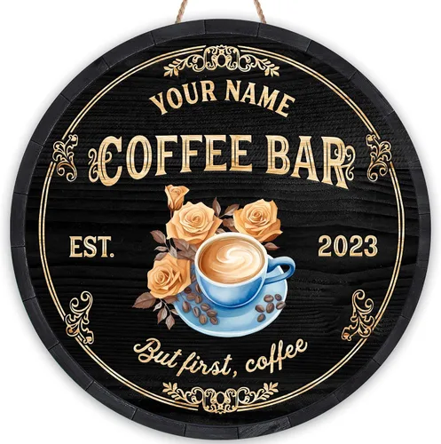Vista 18 de Artsy Woodsy Letrero personalizado de madera para cafetería, placa de pared para decoración de cocina, regalos personalizados para amantes del café