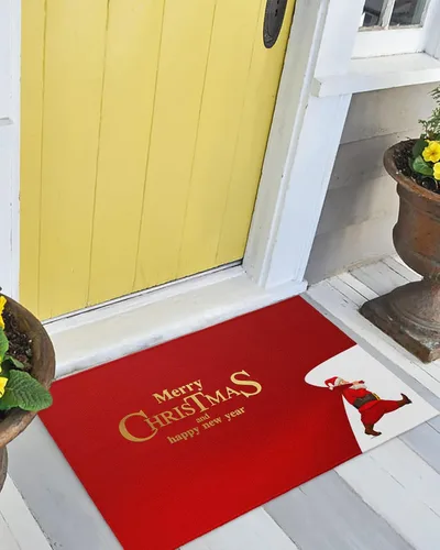 Vista 7 de Tapete para puerta delantera, antideslizante, absorbente, para puerta de entrada, para interiores y exteriores, tapete pequeño de Feliz Navidad