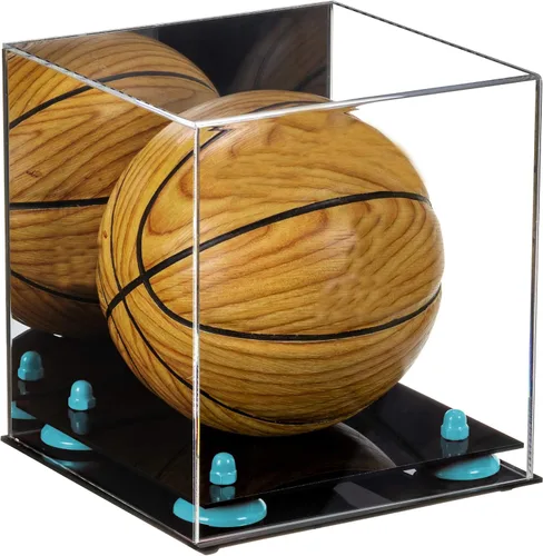 Vista 150 de Better Display Cases Mini acrílico - Miniatura (no tamaño completo) Baloncesto vitrina con elevadores negros y espejo (A015-BR)