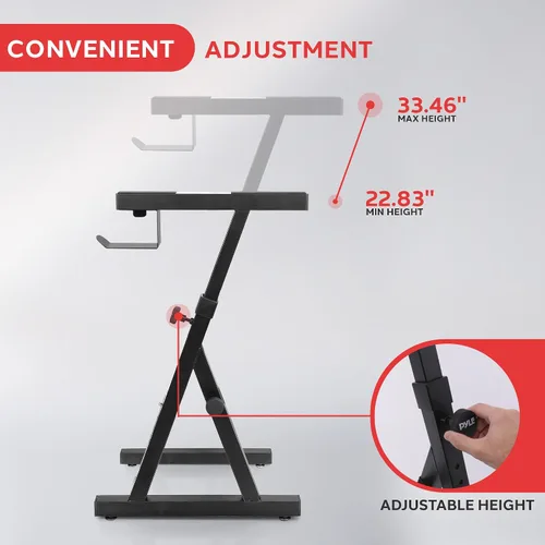 Vista 4 de Pyle Heavy Duty Folding Keyboard Stand - Sturdy Reinforced Z Design w/ Adjustable Width & Height, Foam Padded Arms, Digital Piano Stand, Fits 54-88