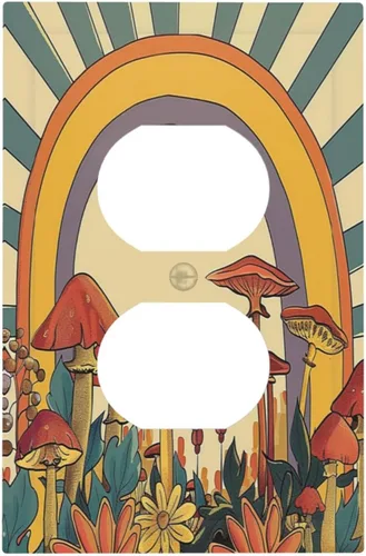 Vista 71 de Cubierta de Toma Duplex de 1 Banda Decorativa con Diseño de Puesta de Sol Abstracto y Arcoíris, Placa Frontal Eléctrica, Interruptor de Luz Único