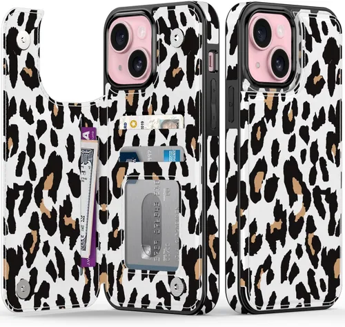 Vista 58 de FUNMIKO Funda tipo cartera para iPhone 15 con tarjetero + clip para efectivo, bloqueo RFID, protección contra caídas de grado militar y obras