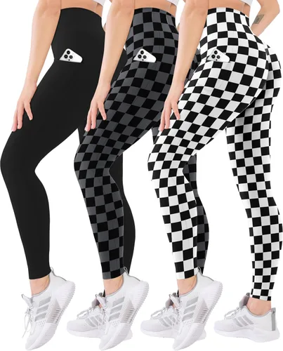 Vista 40 de Blisset - Paquete de 3 leggings de cintura alta para mujer con bolsillos, pantalones suaves y activos para control de abdomen, ideales para yoga