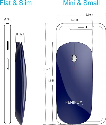 Vista 38 de FENIFOX mini mouse Bluetooth, mouse óptico móvil portable ultrafino con batería recargable para PC, Mac, laptop, tablet Android, Negro