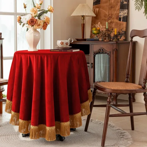 Vista 16 de F-CHU - Funda de terciopelo negro de lujo para mesita de noche con flecos dorados, mantel decorativo para mesita de noche, a prueba de polvo