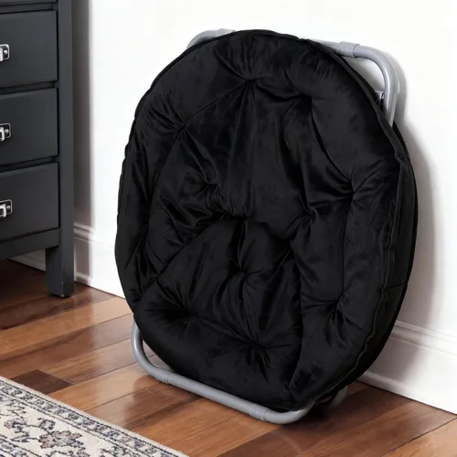 Vista 2 de SUPER DEAL Silla plegable con platillo, para adultos y niños, silla redonda portátil de piel sintética para sala de estar, dormitorio, apartamento