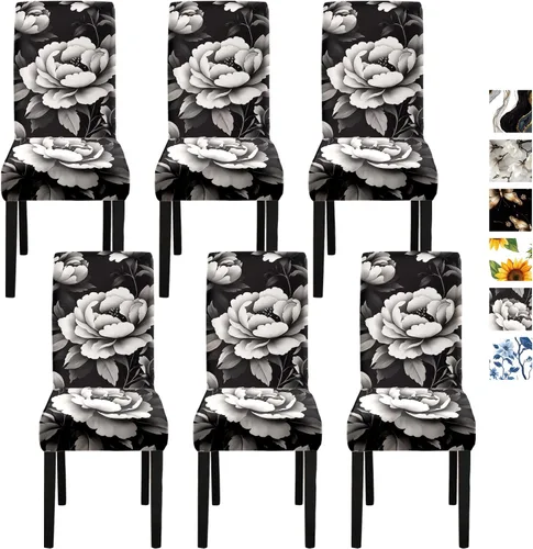 Vista 31 de ANNA QUEEN Juego de 6 fundas para sillas de comedor y cocina, fundas elásticas lavables para sillas de comedor, decoración elegante del hogar