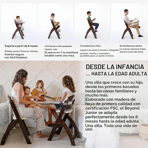 Vista 4 de Silla alta de madera con bandeja, de Abiie Beyond La solución de asiento perfecta para tu hijo como silla alta para comedor