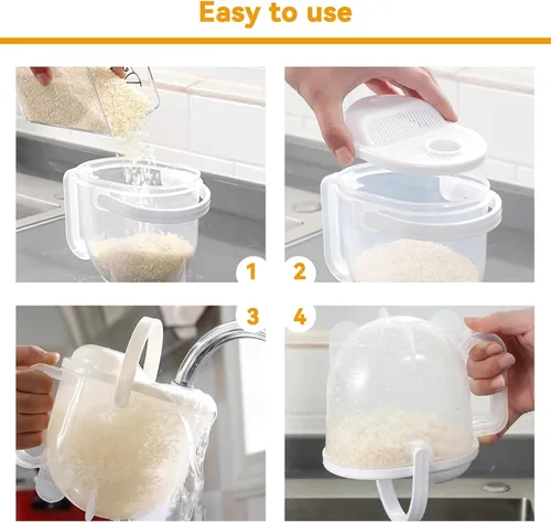 Vista 5 de Arandela de arroz, Colador de quinua de plástico Limpieza Herramientas de cocina de frutas vegetales, Limpiador de arroz, Filtro de filtro tamiz
