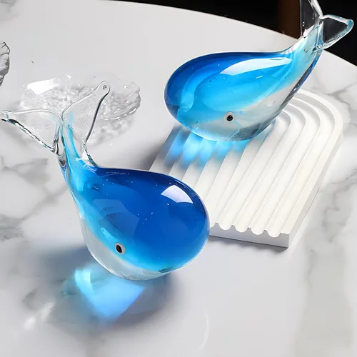 Vista 5 de Rayberro Figura decorativa de ballena luminosa de cristal, estatua de ballena de cristal, escultura de animales marinos, manualidades de vidrio