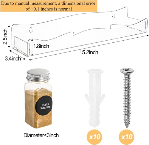Vista 2 de Peohud Paquete de 4 estantes acrílicos para especias de montaje en pared, estantes flotantes de acrílico transparente de 15 pulgadas, organizador