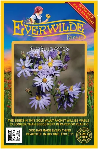 Vista 4 de Everwilde Farms - Semillas de flores silvestres nativas de Aster azul cielo de 1 onza - Gold Vault