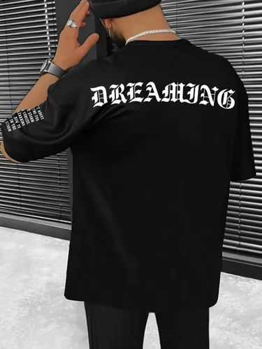 Vista 5 de SHENHE Camisetas gráficas para hombre, camisetas de manga corta, cuello redondo, hombros caídos, casual, ropa de calle de verano