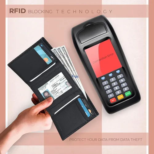 Vista 6 de ESTALON Slim RFID Wallets for Men - Genuine Leather Front Pocket Trifold Wallet