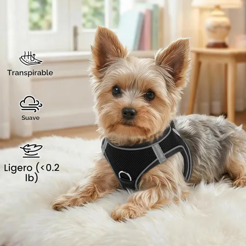 Vista 4 de Joytale Arnés para Perros Pequeños, Chaleco de Malla Transpirable Step-in, Arneses Acolchados Suaves Reflectantes para Gatos y Perros Cachorros Negro
