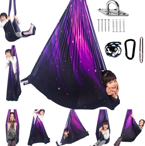 Vista 10 de Columpio sensorial para niños, terapia interior y exterior, hamaca para acurrucarse, con capacidad para hasta 300 libras, con kit de colgador