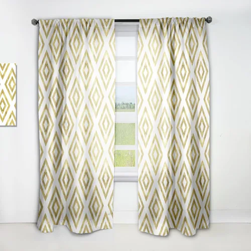 Vista 5 de DesignQ Cortinas opacas con patrón blanco y dorado para dormitorio, cortinas para sala de estar, cortinas con aislamiento térmico, panel individual