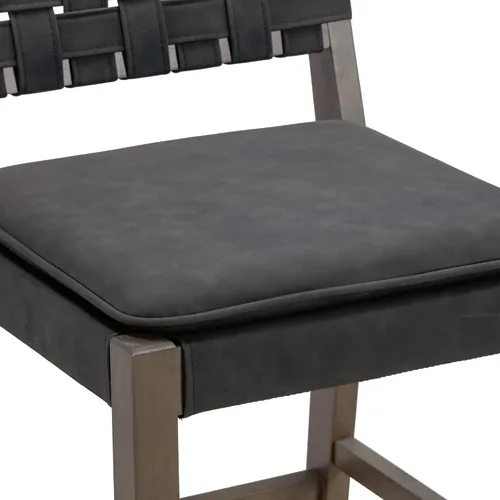 Vista 4 de Nathan James Cohen Mid-Century Modern - Taburete de bar de madera de 29 pulgadas, taburete tapizado de piel sintética con marco de madera maciza